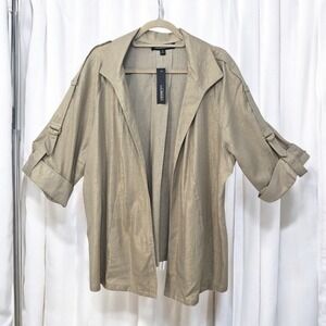 Linea‎ B Linen Blend Jacket 3X Plus Size Woman Gold Metallic Roll Tab Sleeve NWT
